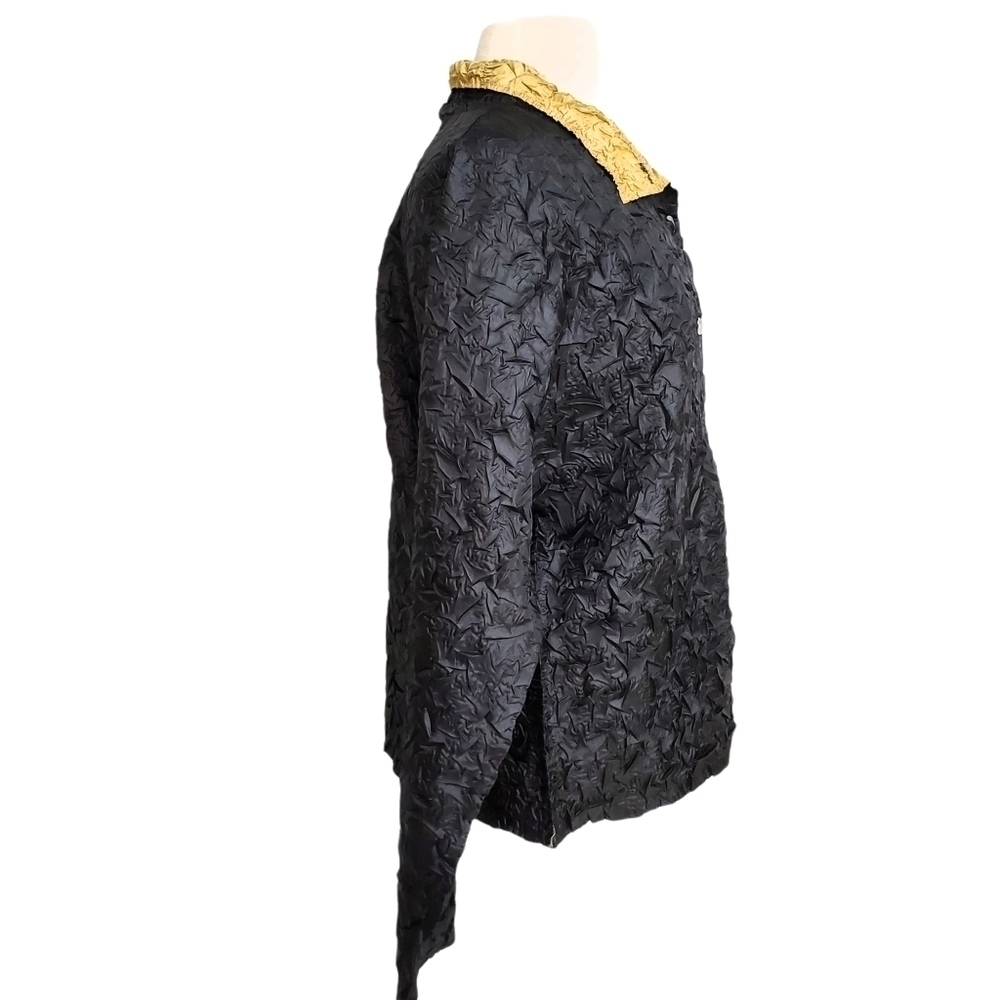 Lou Nardi Reversible Black & Gold Lightweight Crinkle Jacket - Picture 3 of 8